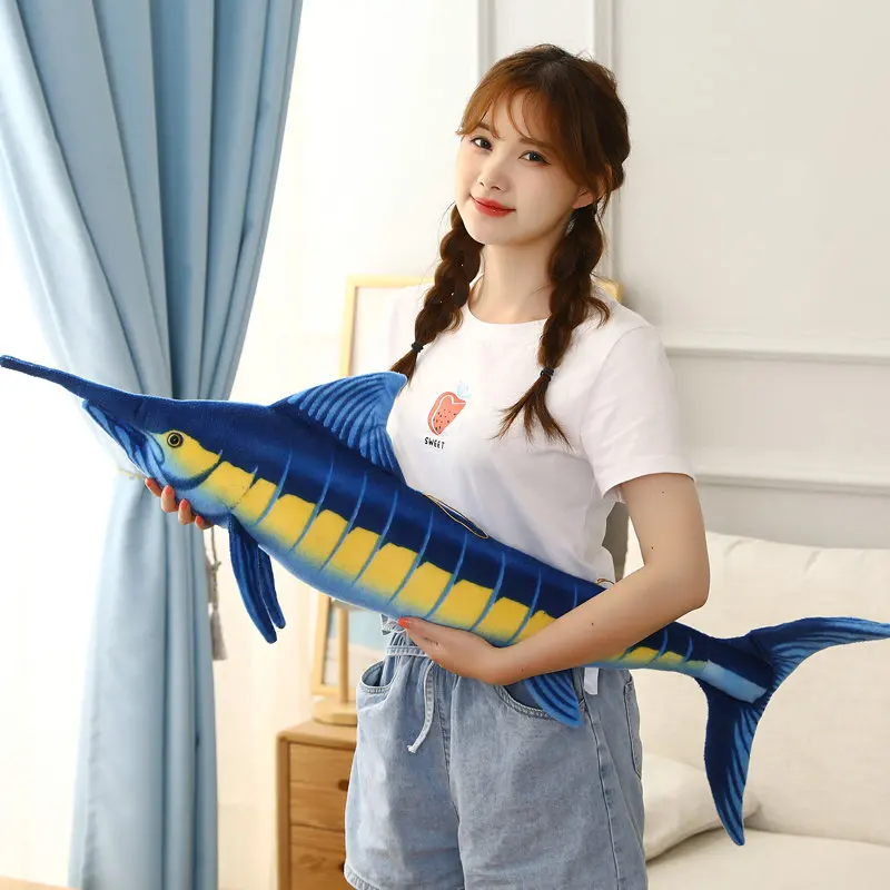 60-140cm Simulation Sea Animal Plush Toy Lifelike Fish Organism Blue Marlin Soft Stuffed Pillow Home Decoration