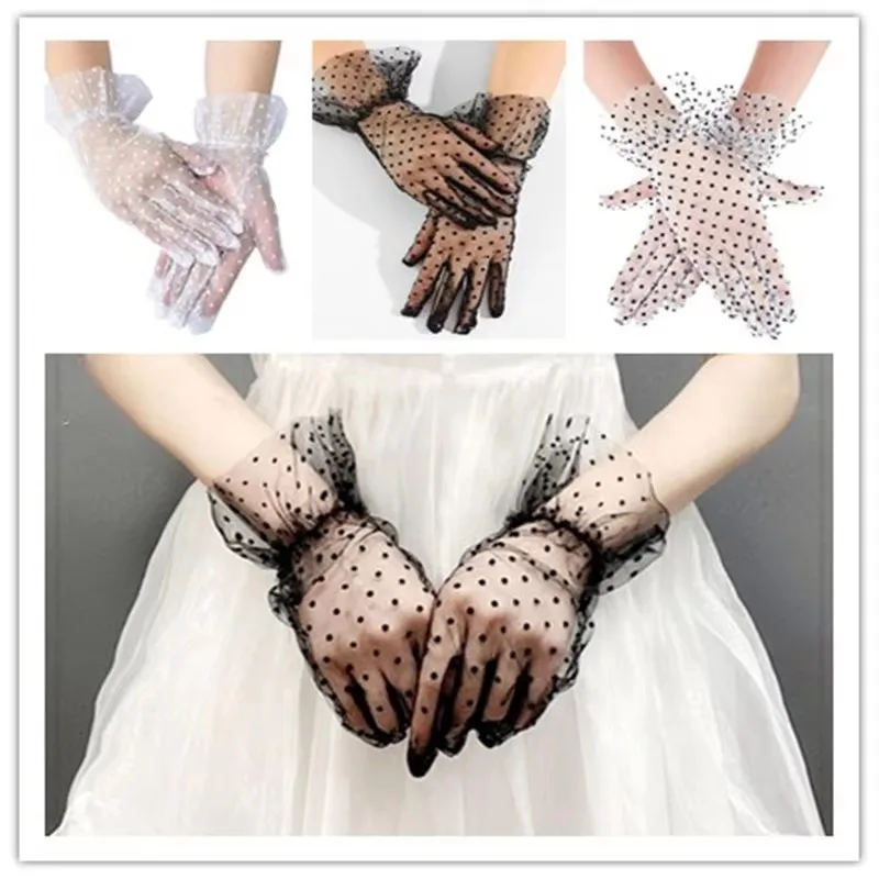 1/2/3pair Sexy Dot Print Black White Mesh Tulle GloveSpring Summer Thin Short Glove Club Prom Party Dancing Dress Glove