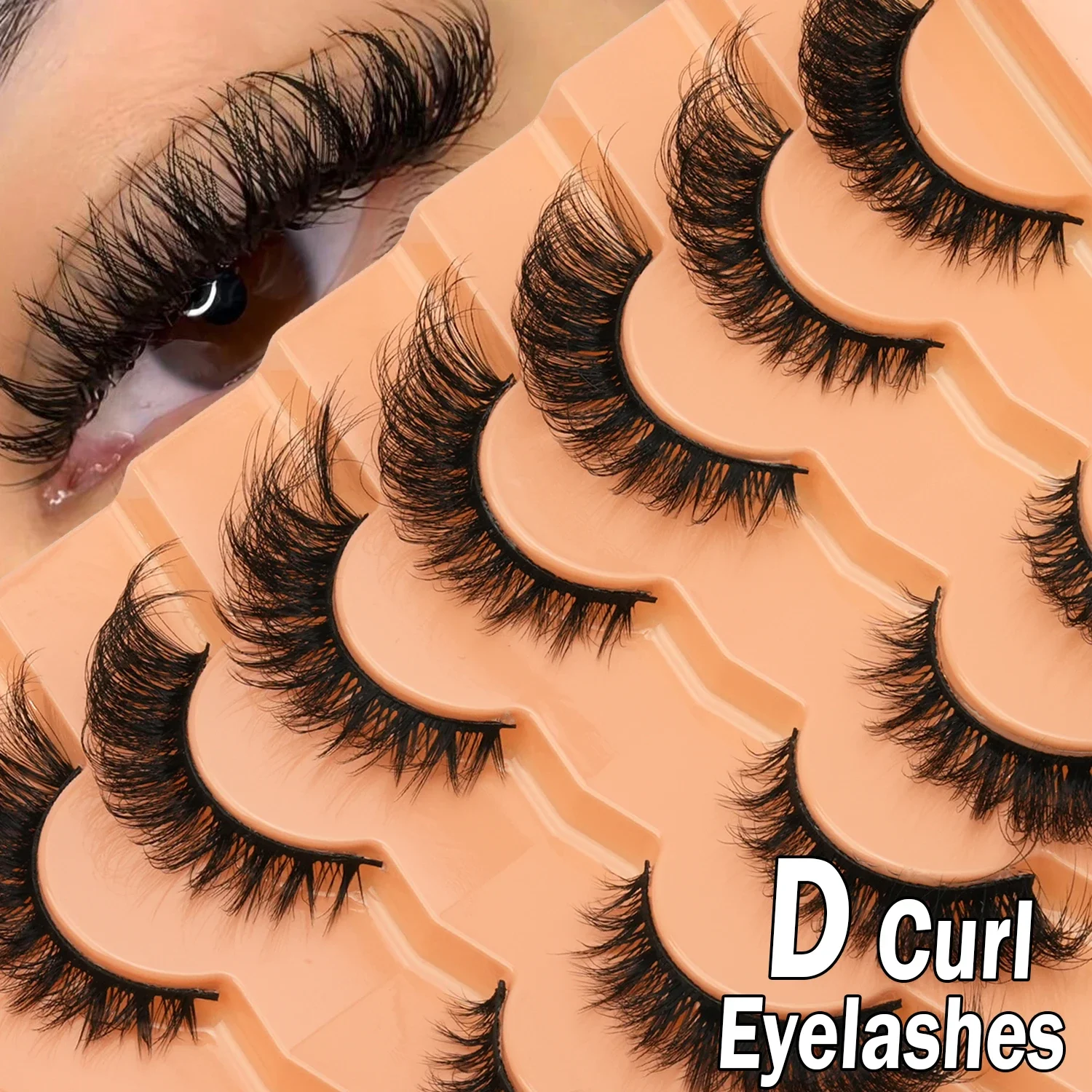 7 Pairs D Curl 3D Faux Mink Strip Lashes Fluffy Wispy Dramatic Volume Handmade Reusable False Eyelashes for Eye Makeup