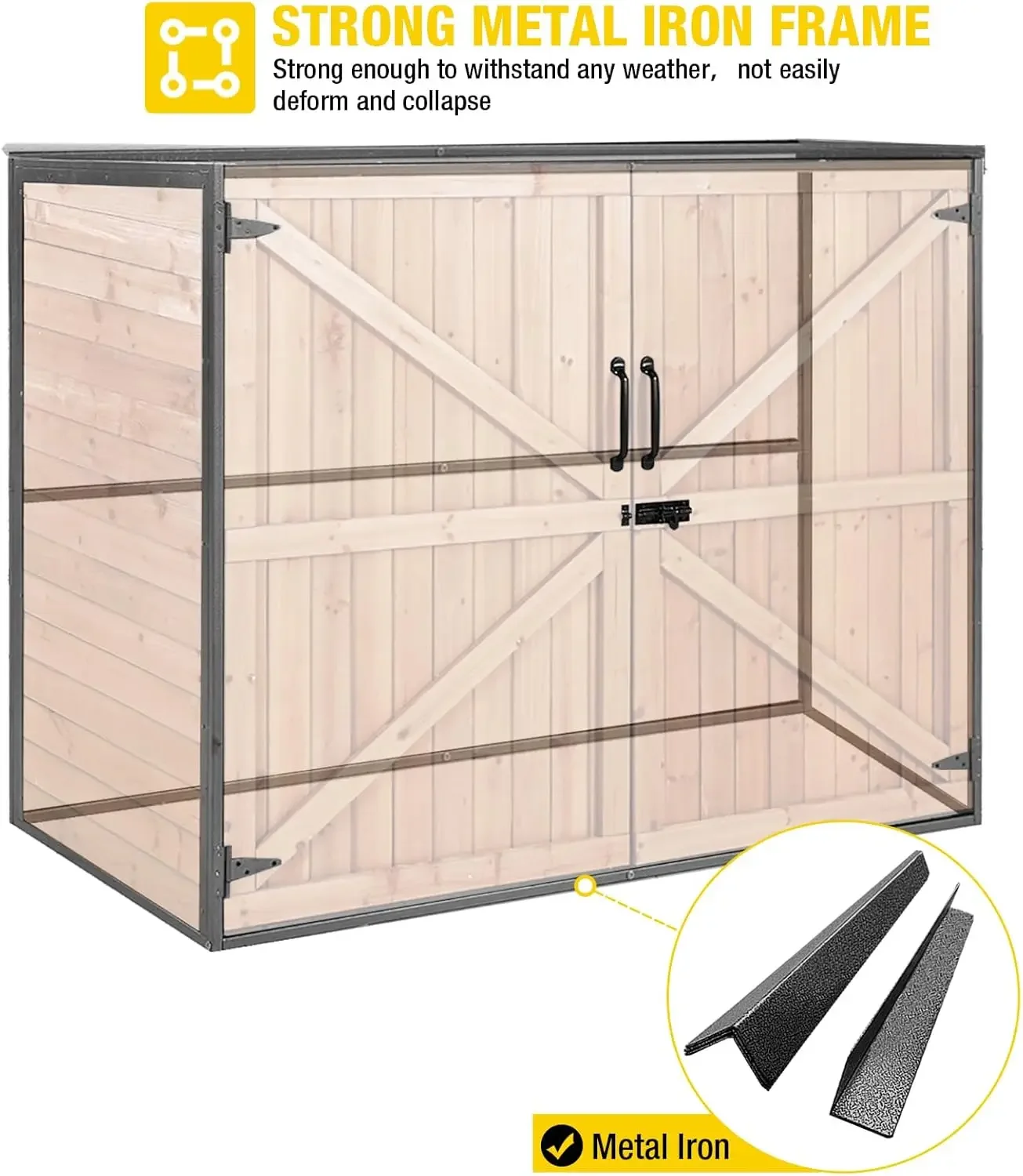 Outdoor Storage Shed Upgraded with Strong Metal Frame Horizontal Storage Cabinet for Trash Cans and Yard Tools 4.2 ft.