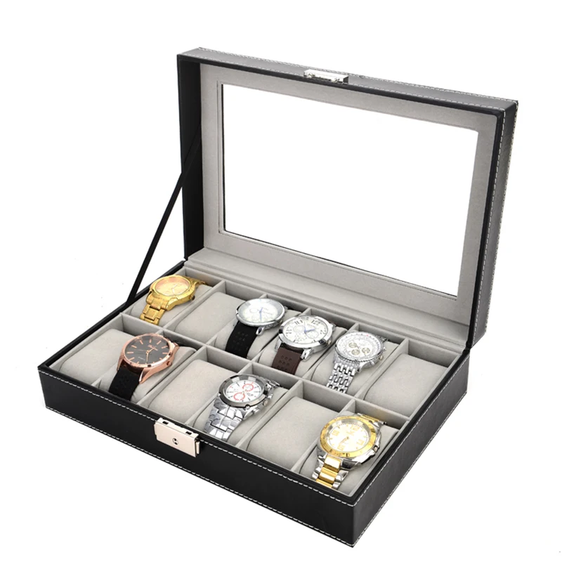 6/10/12 Slots Wrist Watch Box Watch Holder Storage Case Organizer PU Leather Watch Display Box regalos para hombre 30x20x8cm