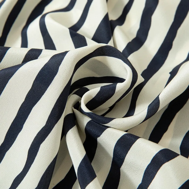 Women's Casual Early Autumn New 100% Natural Mulberry Silk Crepe De Chine Striped Women's Office Loose Shirt