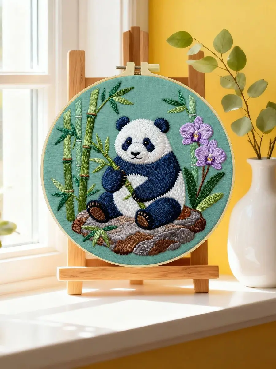 1 Stück 20X20CM/15X15CM 7,87/6,3 Zoll Panda-Stickerei-Starter-Kit DIY-Kit DIY-Stickerei-Set Handarbeiten Heimdekoration Malerei – Detail 6