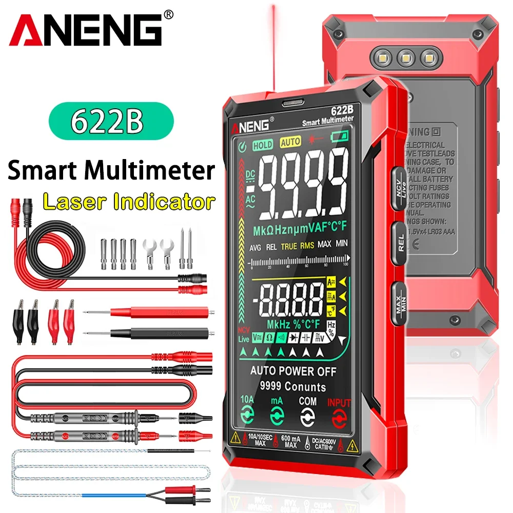 

ANENG 622B Digital Smart Multimeter With Laser Lamp Auto Range True RMS DC/AC Voltage 9999 Analog Tester Meter Multitester