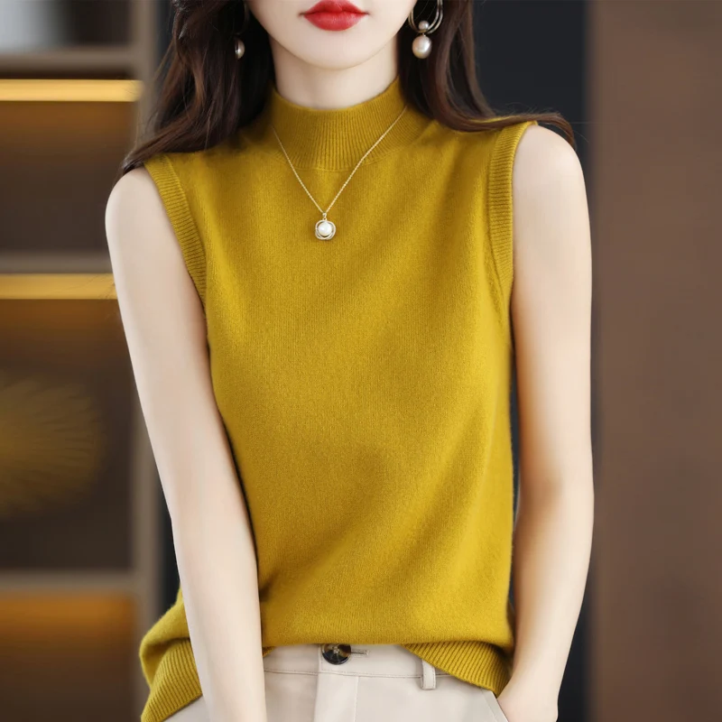 봄 신상 여성 니트 베이스 셔츠 순색 슈트 이너웨어 울 베스트 캐주얼 루즈핏 소프트