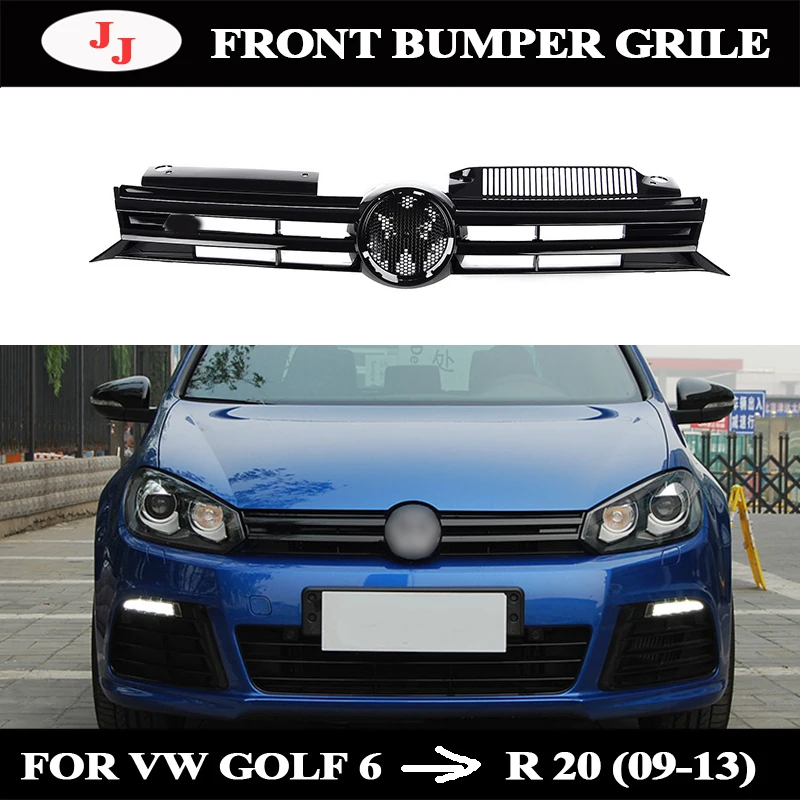 

ABS glossy black Center front bumper grill For Volkswagen VW Golf 6 MK6 modified R20 car decorate Grille