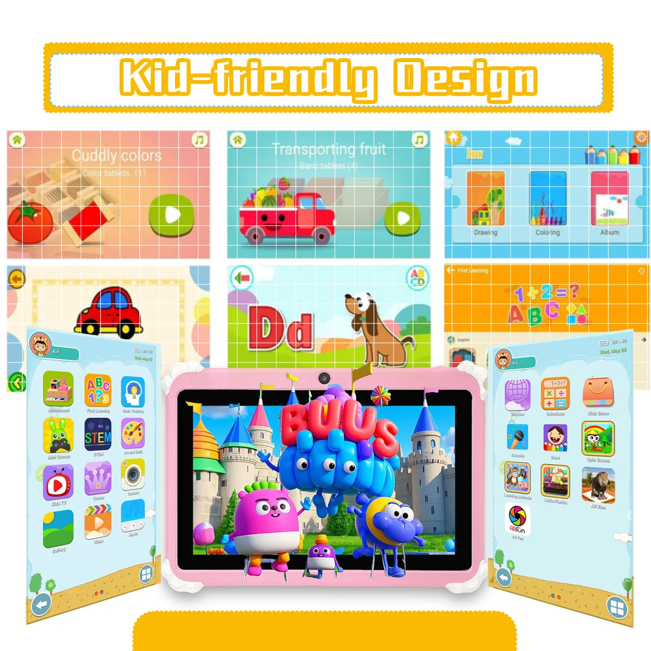 Tableta para niños, tableta Android 12, tableta de 7 pulgadas, cámaras duales, juguetes educativos de aprendizaje, regalos para niños y niñas