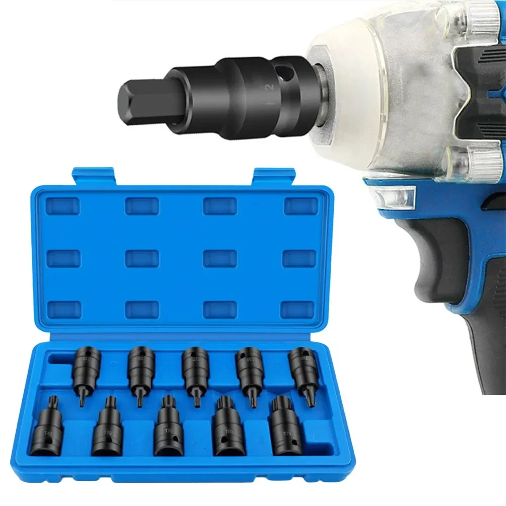 

10PCS 1/2inch For Torx Socket Adapter Head Screwdriver Bit Drive For T20-T70 For 1/2 Inch Square Head Wrench Hexagon Socket