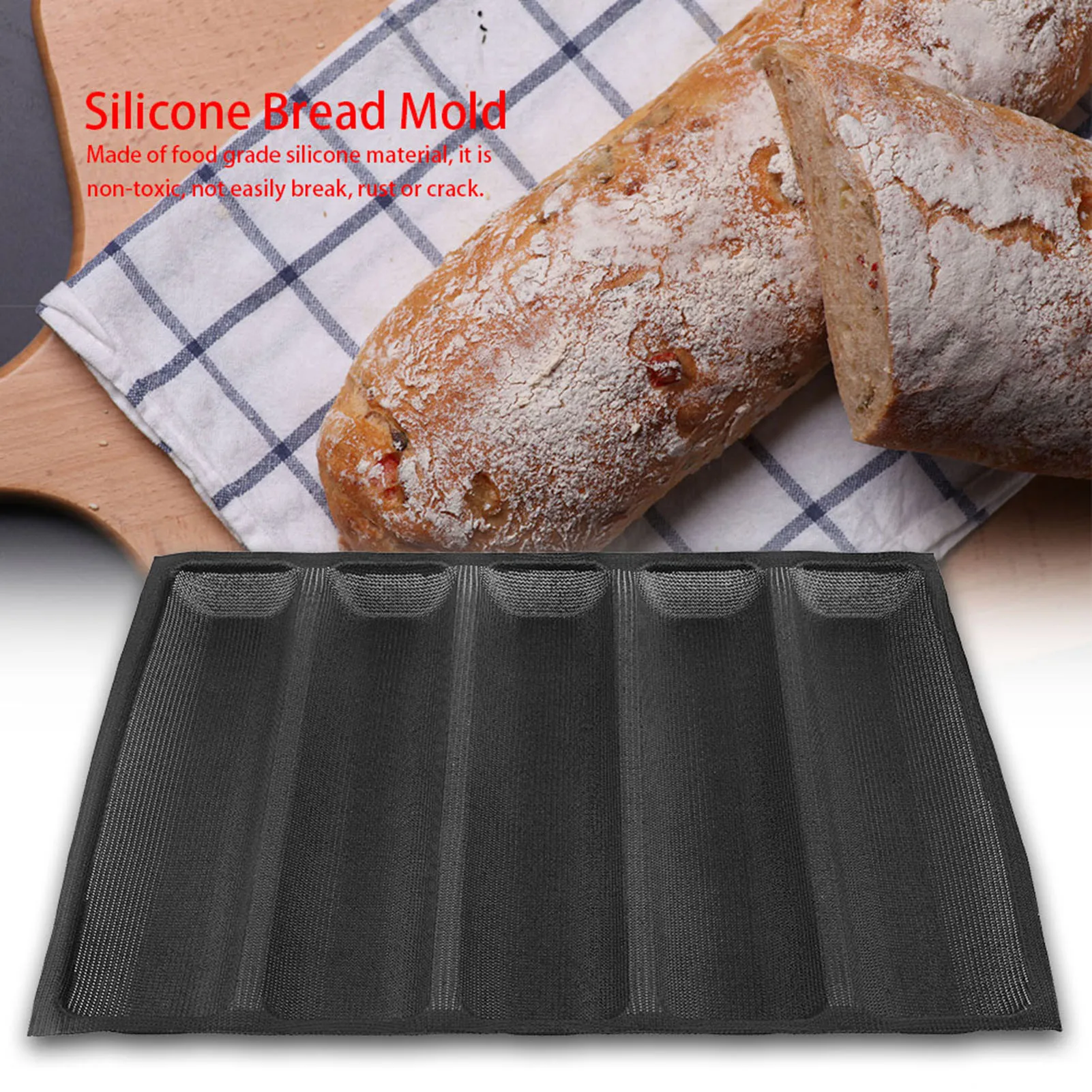 Silicone Oblong Shape Bread Molds Baguette Pan French Bakeware Tray