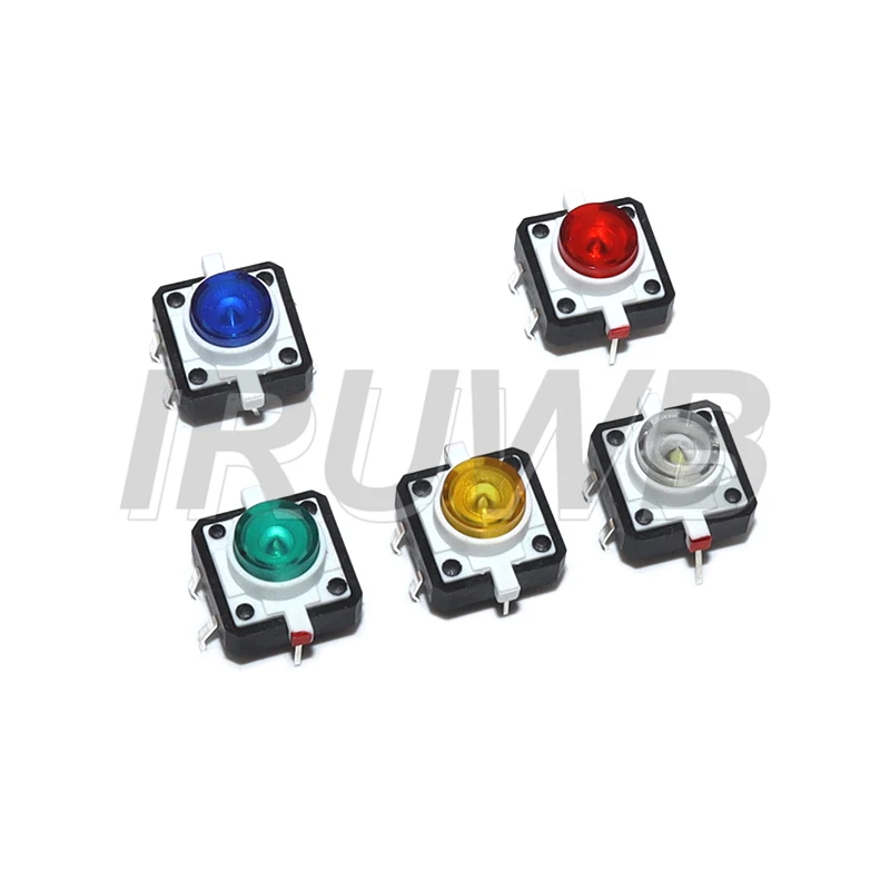 5PCS 5 Color 12X12X7.3mm 12*12*7.3mm 12X12X7.3 Tactile Push Button Switch Momentary Tact LED