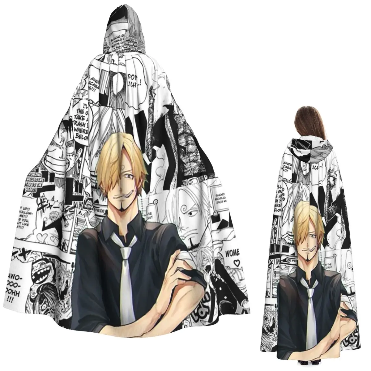 

Длинный плащ с капюшоном Sanji Vinsmoke, средневековый костюм ведьмы, накидка для косплея, накидка на Хэллоуин, вечеринка для взрослых, унисекс