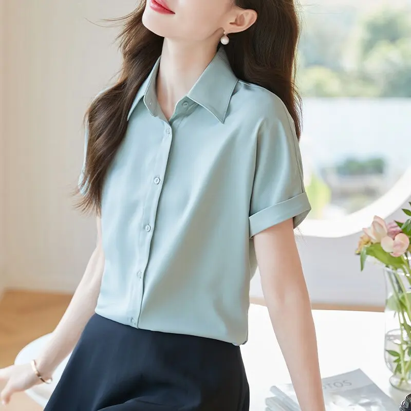 

White Shirt Women's Loose Fit Short Sleeve Korean Style Versatile Fashionable Summer New Arrival Sweat Absorbent Thin Ma...