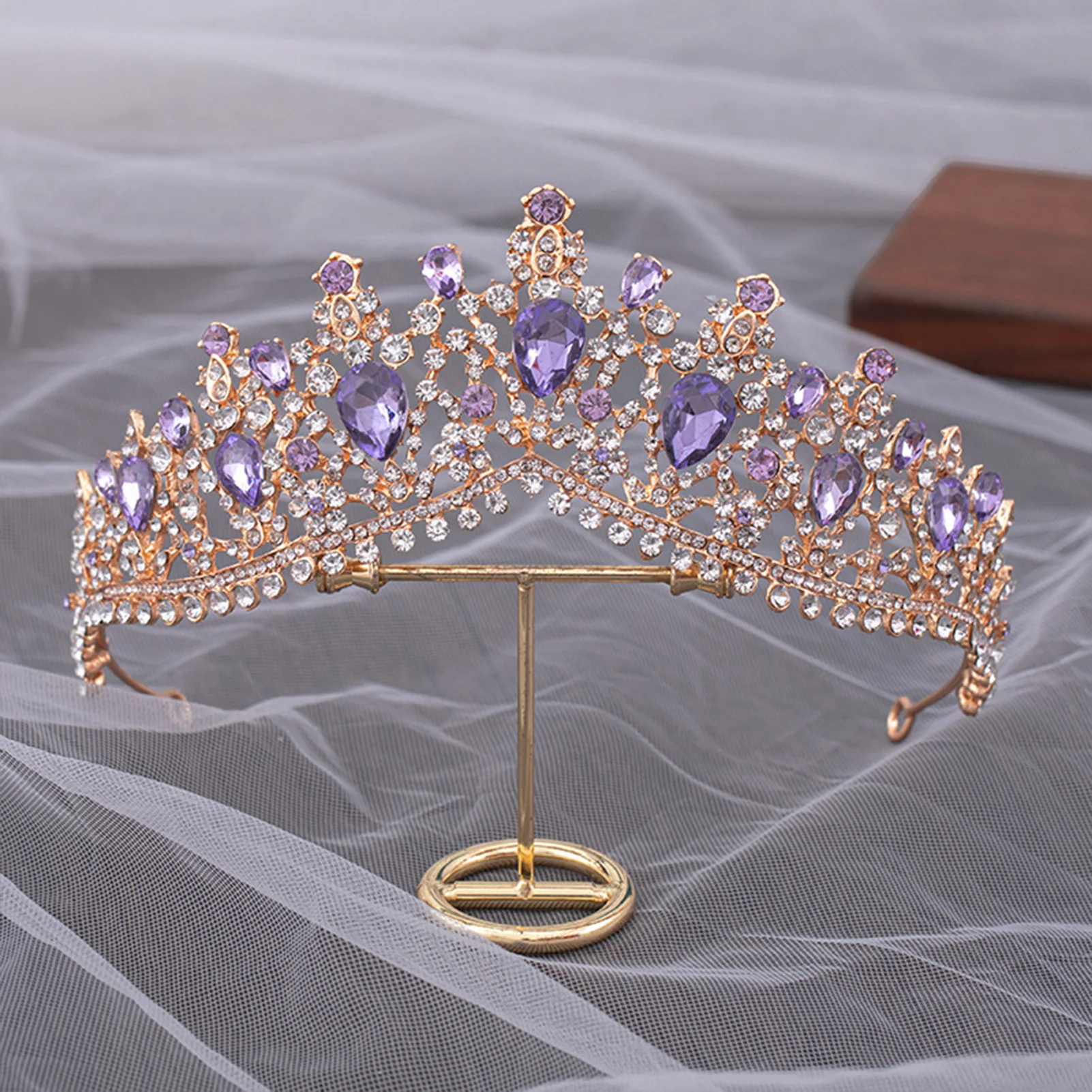 Bride Rhinestone Crown Wedding Tiara Non-slip Wear-resistant Lady Headdress for Masquerade Ball Banquet Cosplay view 5