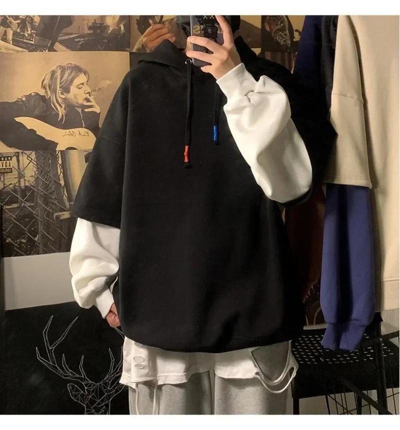 

Fake Two Pieces Hoodies Women Men Oversized Long Sleeve Patchwork Hoody Sweatshirts Korean Harajuku Sudaderas Grunge Sudadera