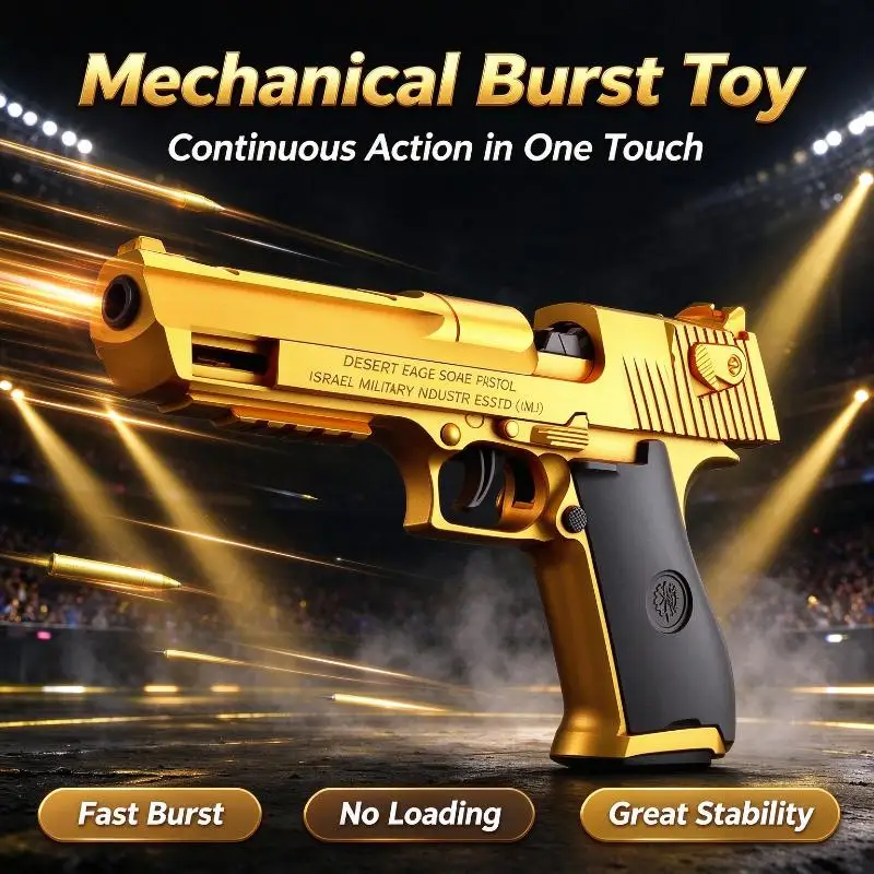 2026 Mechanical Shell Eject Toy Blaster Desert Eagle Soft Bullet Auto Recoil Hold Open for Boys Battle Game