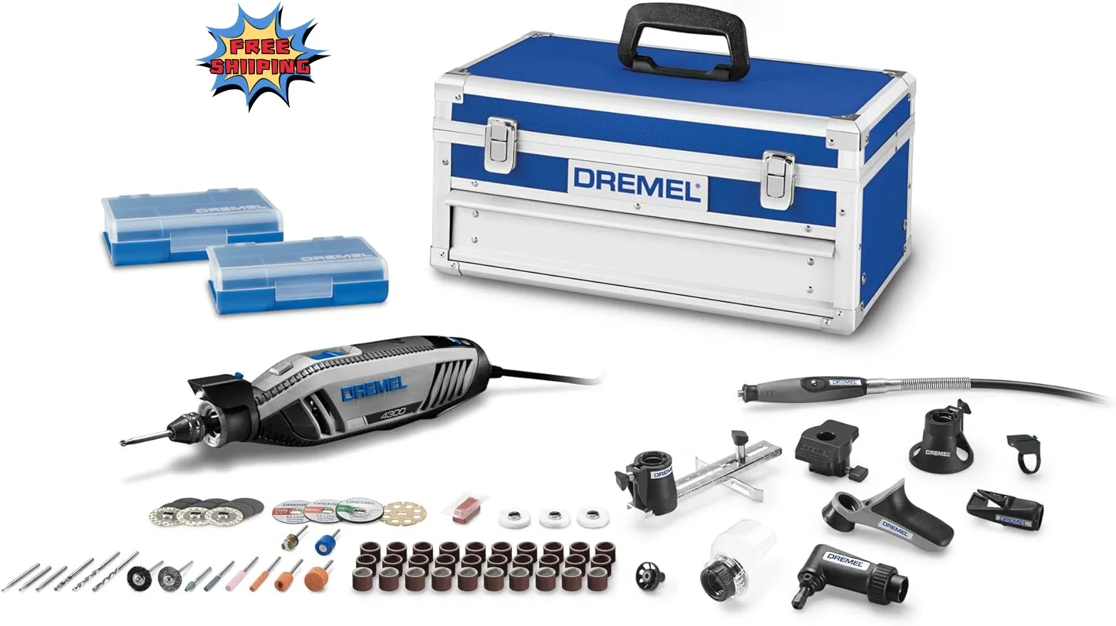 4300-9/64 Versatile Corded Rotary Tool Kit with Flex Shaft and Hard Storage Case High Power & Performance