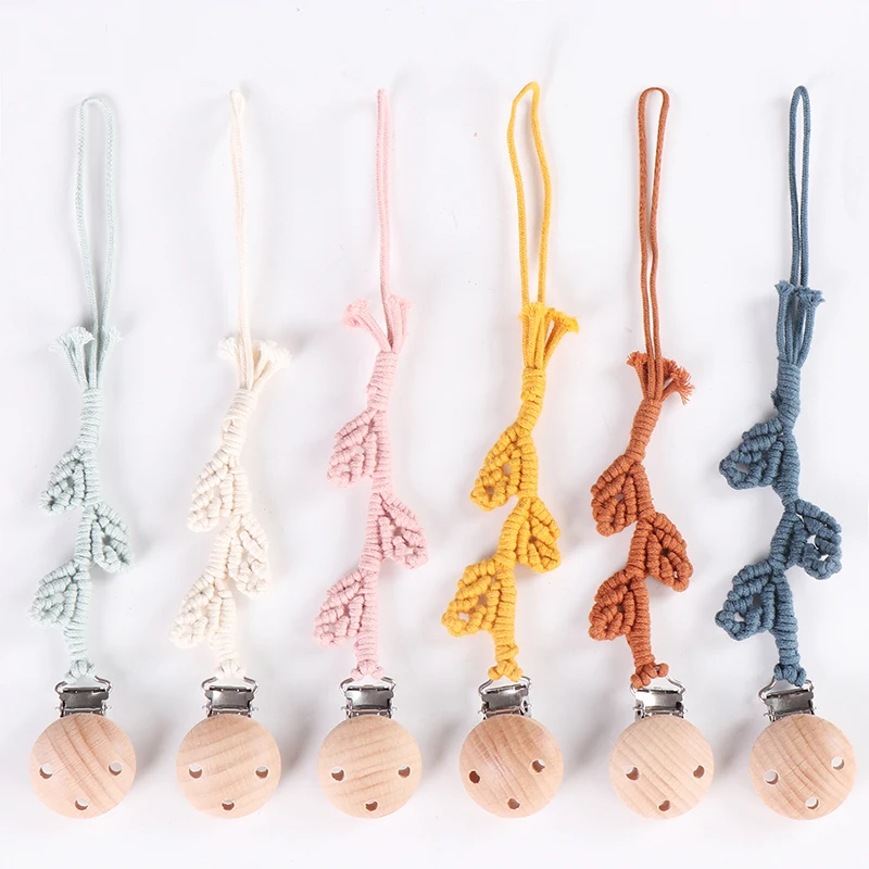 Pacifier Chain Beech Wood Clip Nipple Infant Macrame Cotton Dummy Holder for Newborn Baby Christmas Gift Nursing Clips Accessory