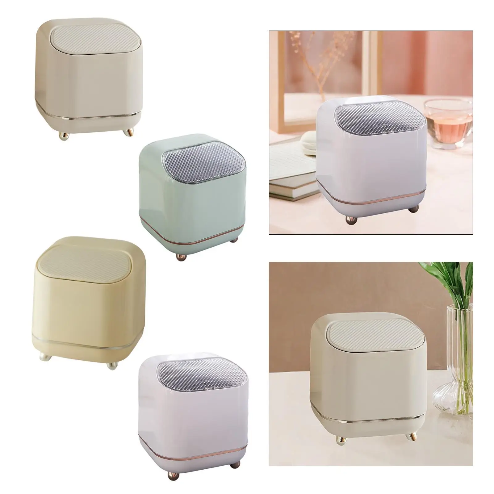 Small Desktop Trash Can with Lid,Wastebasket Dustbin Stylish Waste Basket Modern Trash Bin Garbage Can for Desk Dresser Home