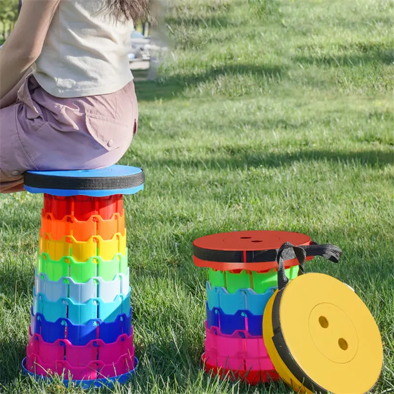 

Portable Folding Telescopic Rainbow Stool Outdoor Travel Camping Family Fishing Queue Plastic Folding Stool Portable