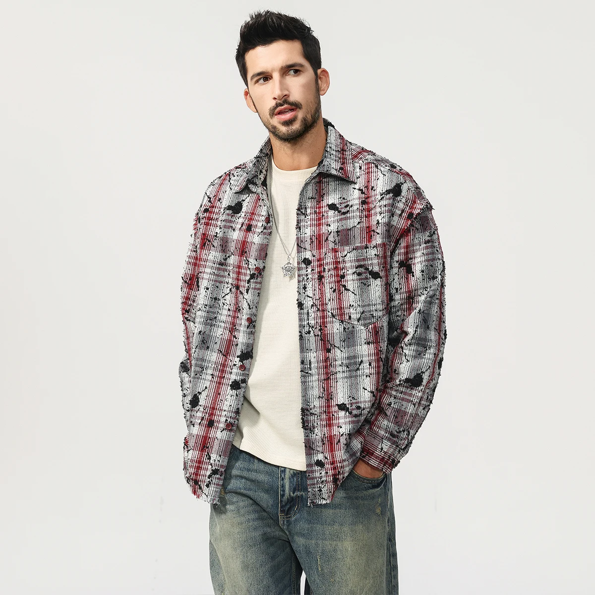 

Американская винтажная повседневная высококачественная рабочая одежда для мужчин, свободная посадка, повседневное пальто в клетку и полоску, большие размеры 4XL, осень в клетку