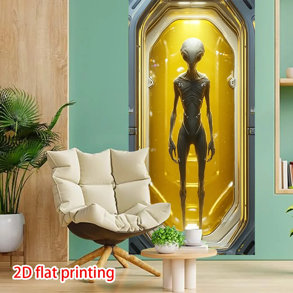 2D-Bildschirm, 2D-Vorhang, 1 Vorhang mit außerirdischen Raumschiffen – Sci-Fi-Raumschiffkorridor mit Paneelen und außerirdischen Charakteren – Detail 7