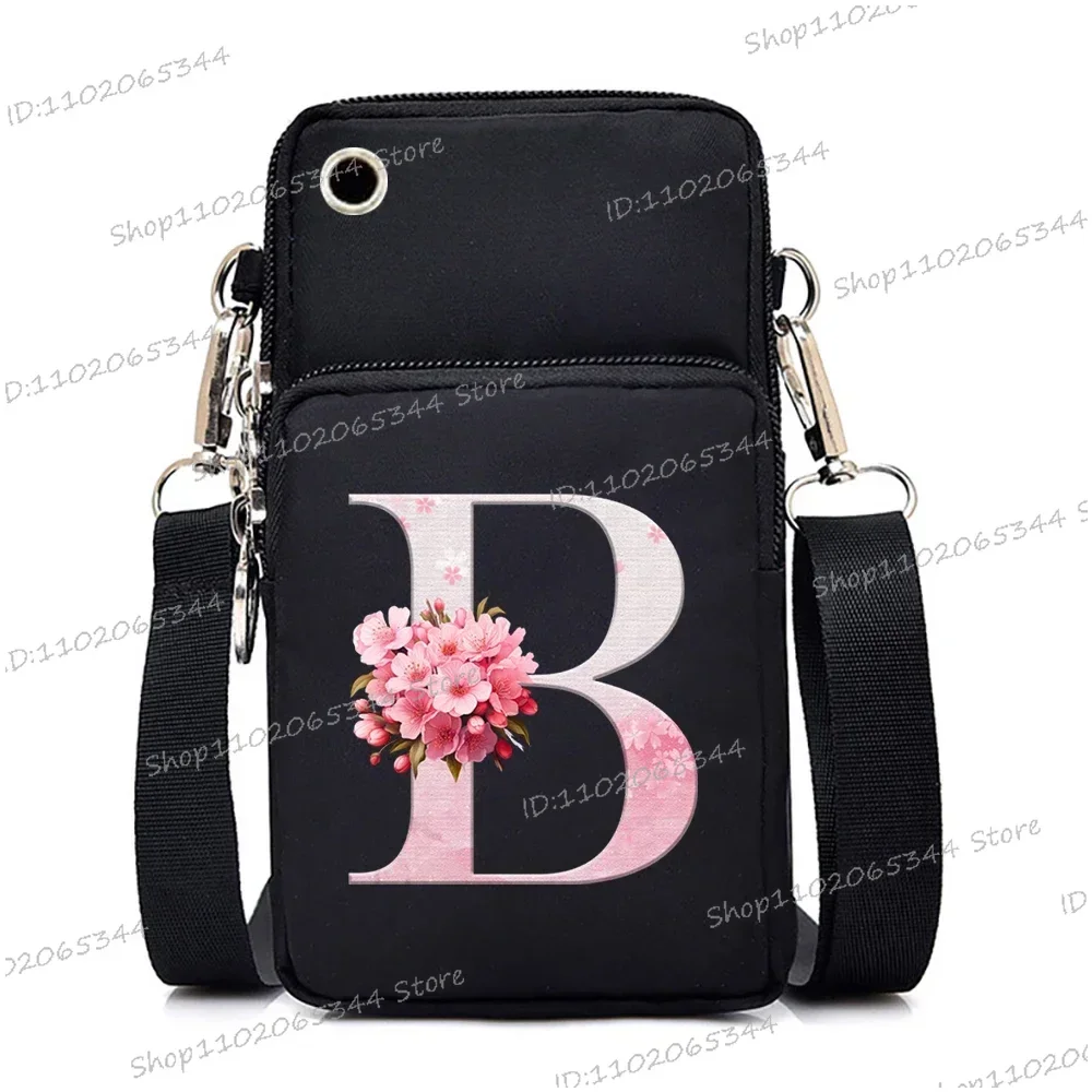 Sac messager pour femme, petit sac à main, portefeuille à bandoulière initié pour téléphone, porte-monnaie imprimé alphabet Sakura 26, porte-cartes