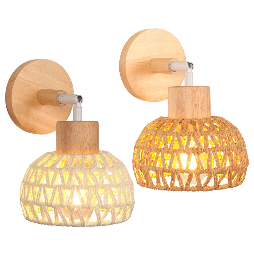 

Плетеный настенный светильник из пеньковой веревки, винтажный деревянный настенный бра, промышленный ретро-прикроватный светильник из ротанга, гостиная, спальня, домашний декор