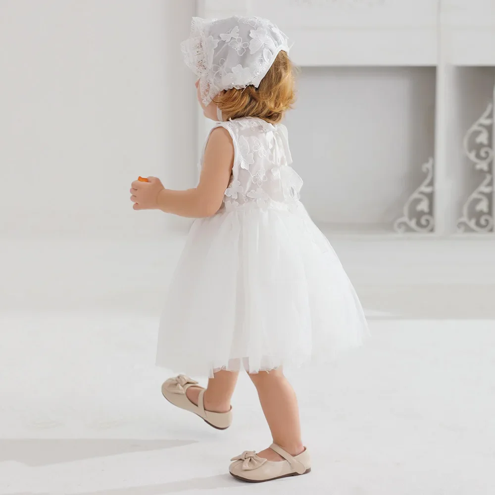 Baby Tauf kleid mit Hut Schmetterling Spitze erste Geburtstags feier Prinzessin Kleider für Mädchen Kleinkind Sommer Kostüm 0-2y