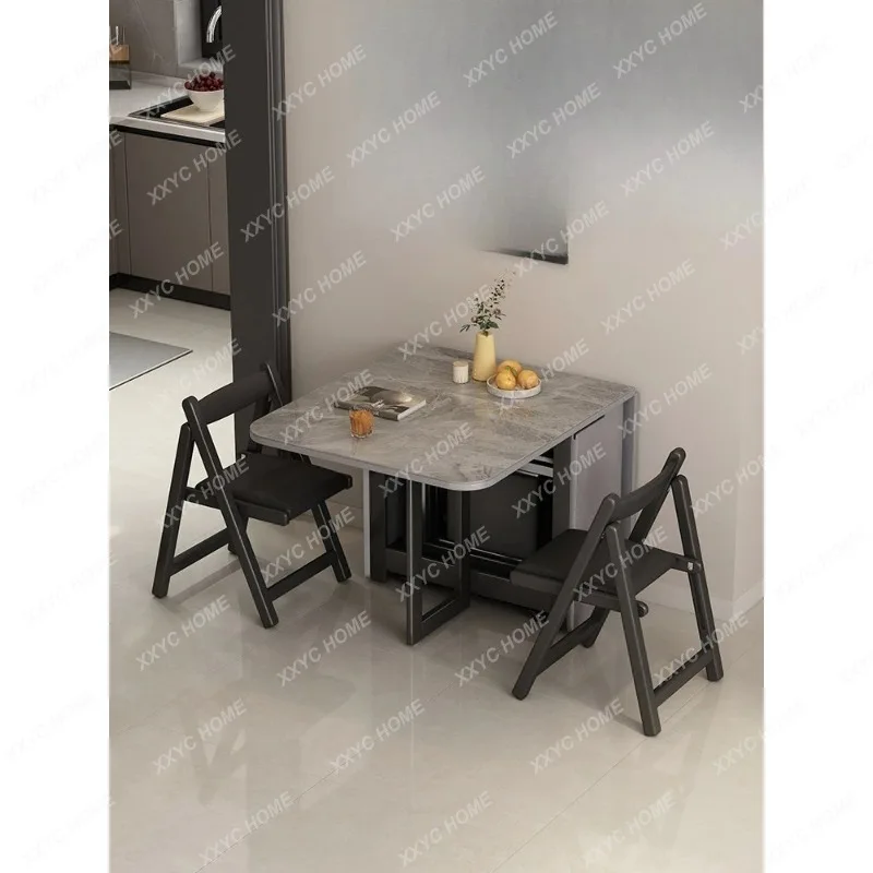

Small apartment rock slab folding dining table light luxury modern simple home