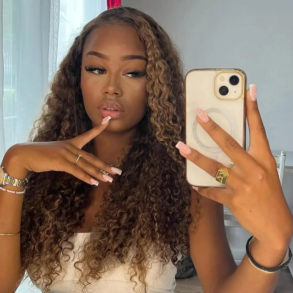 200% الكثافة 13x4 تسليط الضوء على أومبير HD الدانتيل شعر مستعار أمامي شعر الإنسان العسل شقراء موجة عميقة الدانتيل الجبهة الباروكات 4/27 الشعر البشري