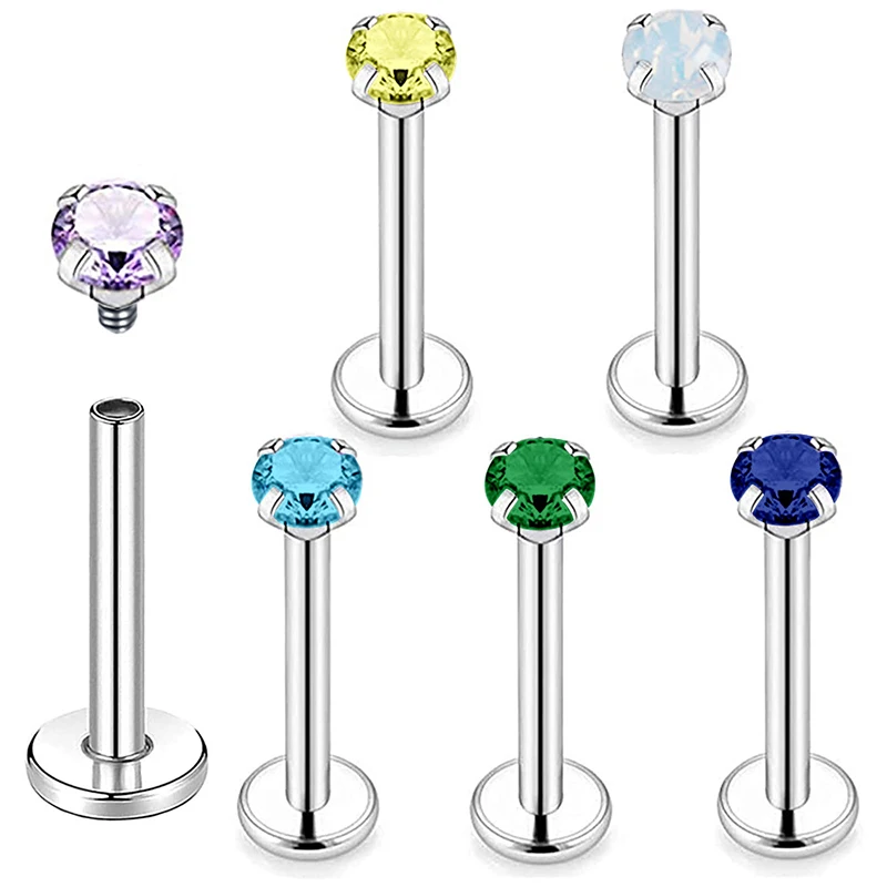 2Pcs 16G G23 Titnaium Lip Labret Piercing Set 5A Crystal Monroe Lip Stud Ear Tragus Helix Cartilage Piercing 6/8/10mm