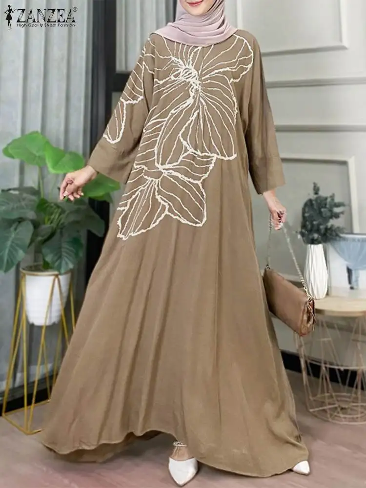 

ZANZEA Spring Flroal Printed Muslim Dress Abaya Women Long Sleeve Robe Bohemian Maxi Sundress Casual Kaftan IsIamic Vestidos