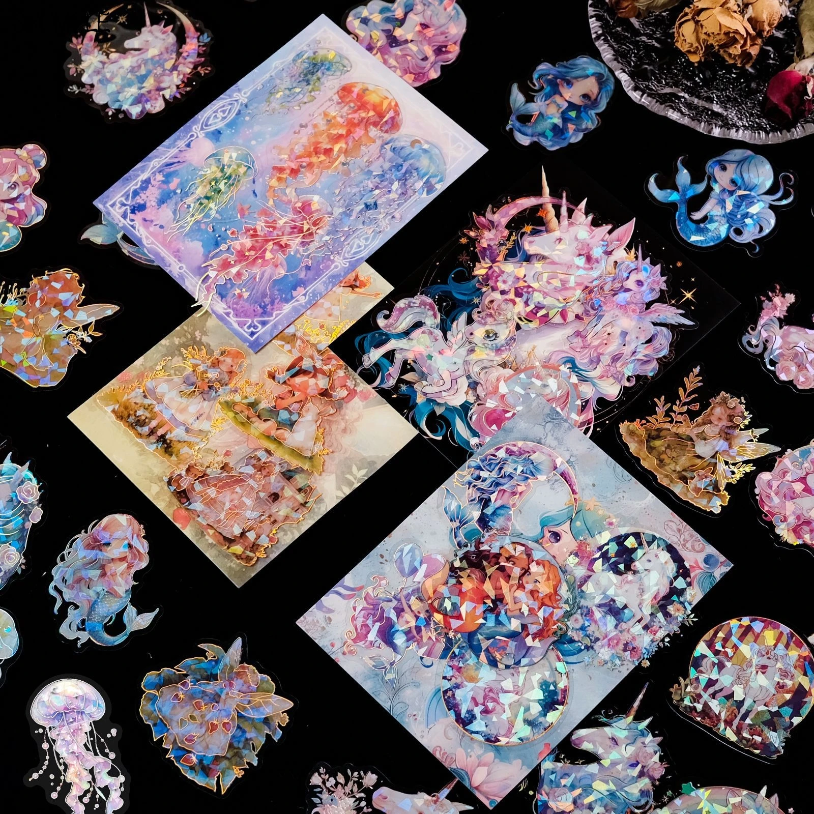 30PCS Creative Fairy Tale Princess INS Transparent Sticker Mermaid Jellyfish Unicorn Decorative Laptops Decals Graffiti Stickers