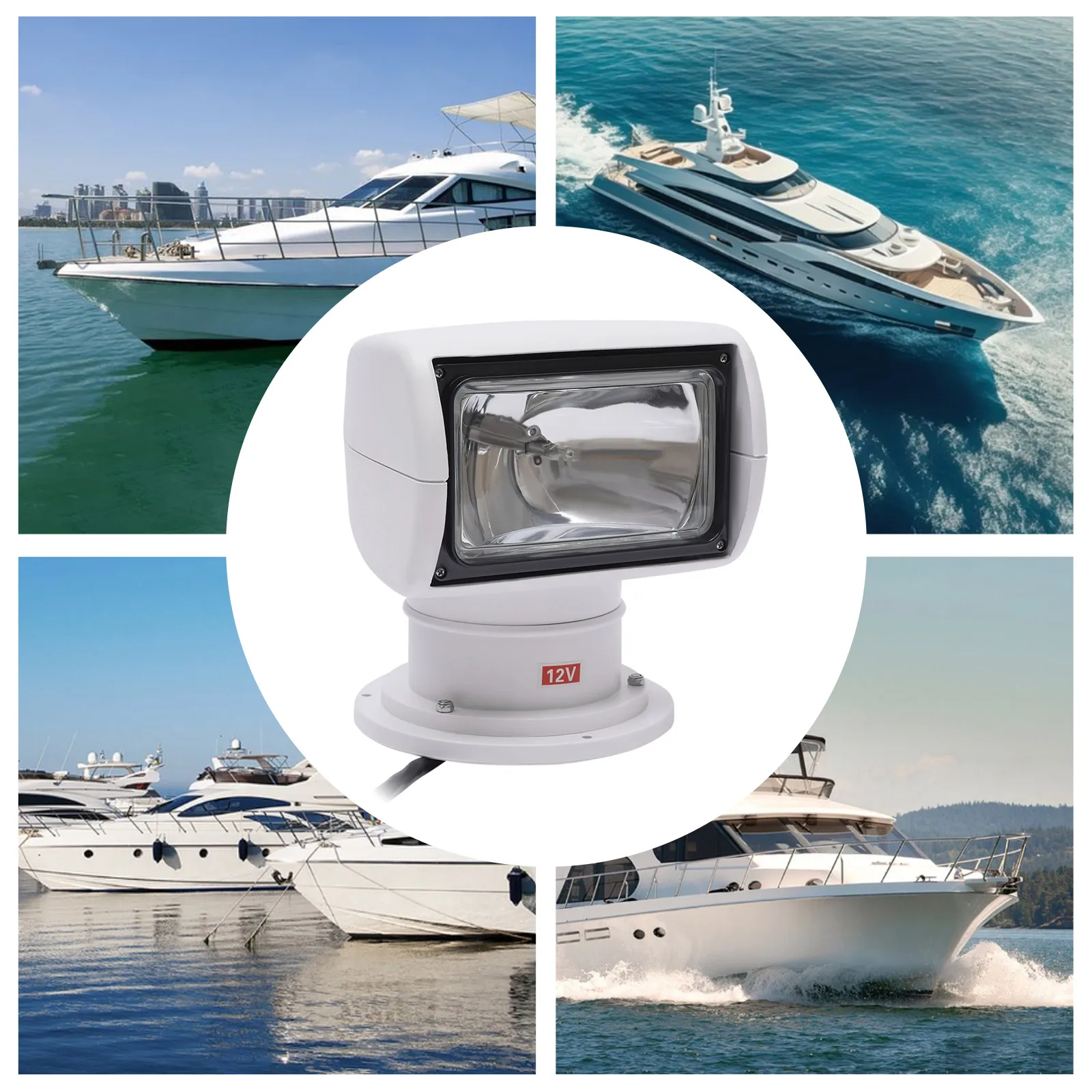 Boat Spotlights 100W Remote Control Spotlights Marine 360° Rotate Halogen Searchlight Spotlight Searchlight 12V for Boat Truck