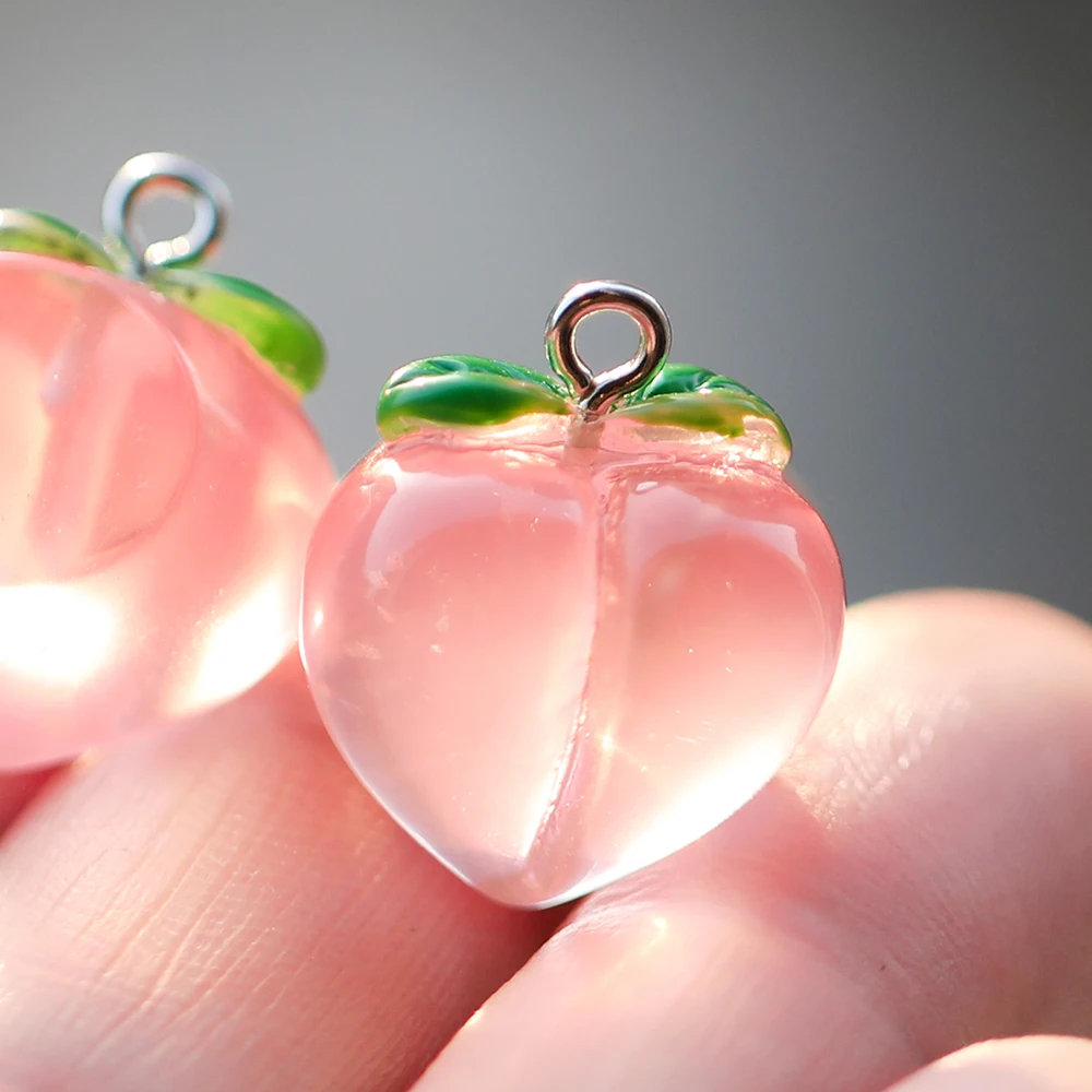 10pcs Cute Clear Pink Peach Resin Charms Pendant 3D Fruit Pendant For Earring Bracelet Keychain DIY Jewelry Making Findings