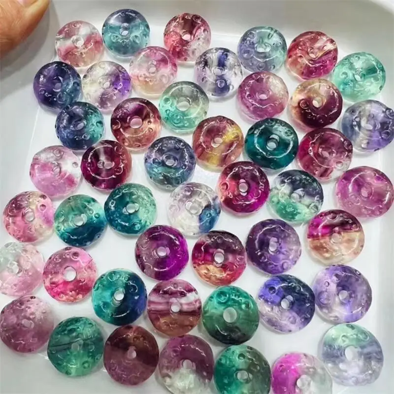 

10pcs Natural Rainbow Fluorite Doughnut Carving Crystal Carved Figurine Gemstone Pendant Crafts Gift Jewelry 18mm