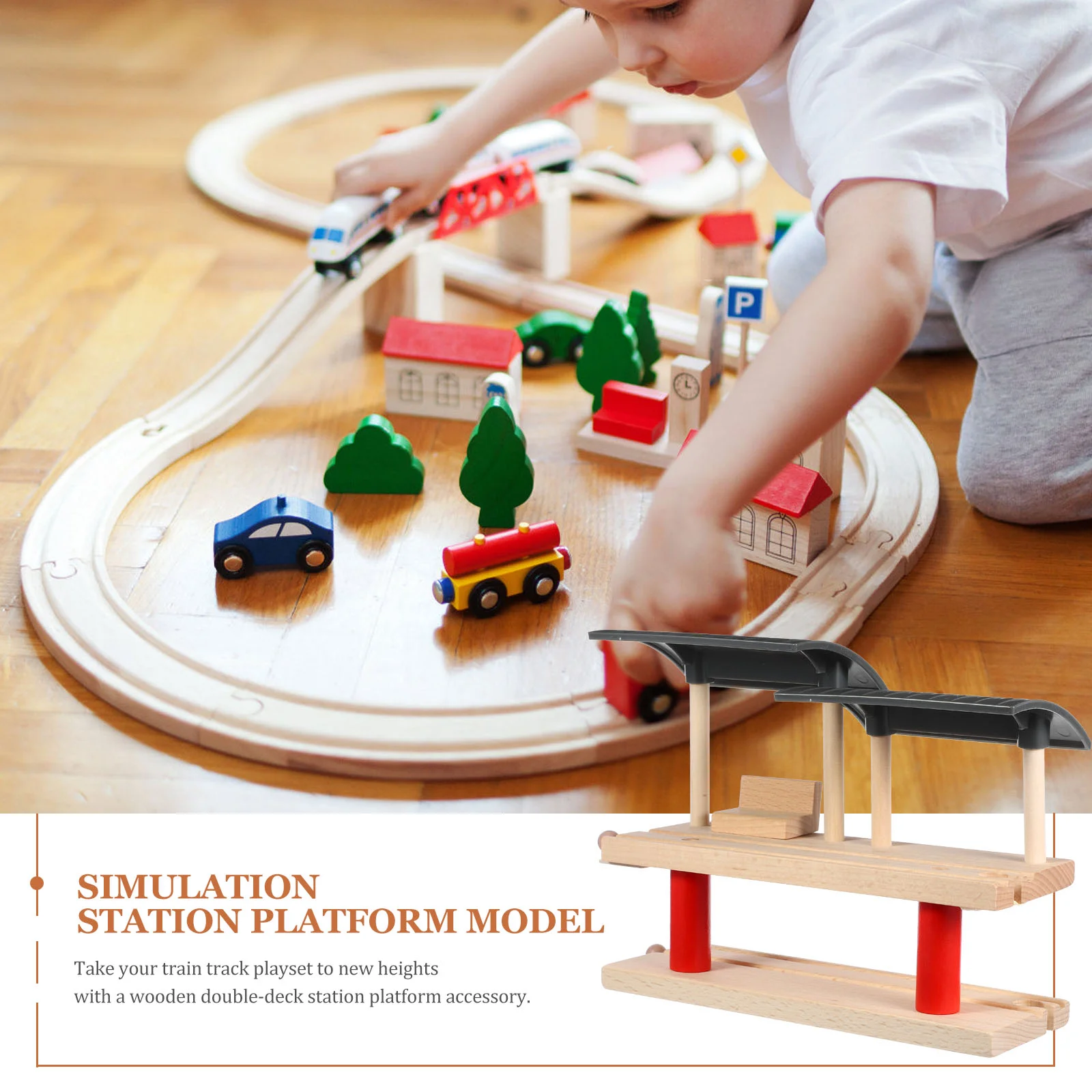 Train Track Accessories DIY Station Platform Children Toy Kids Woody Railway Toys Wooden Building Compatible Funny Model