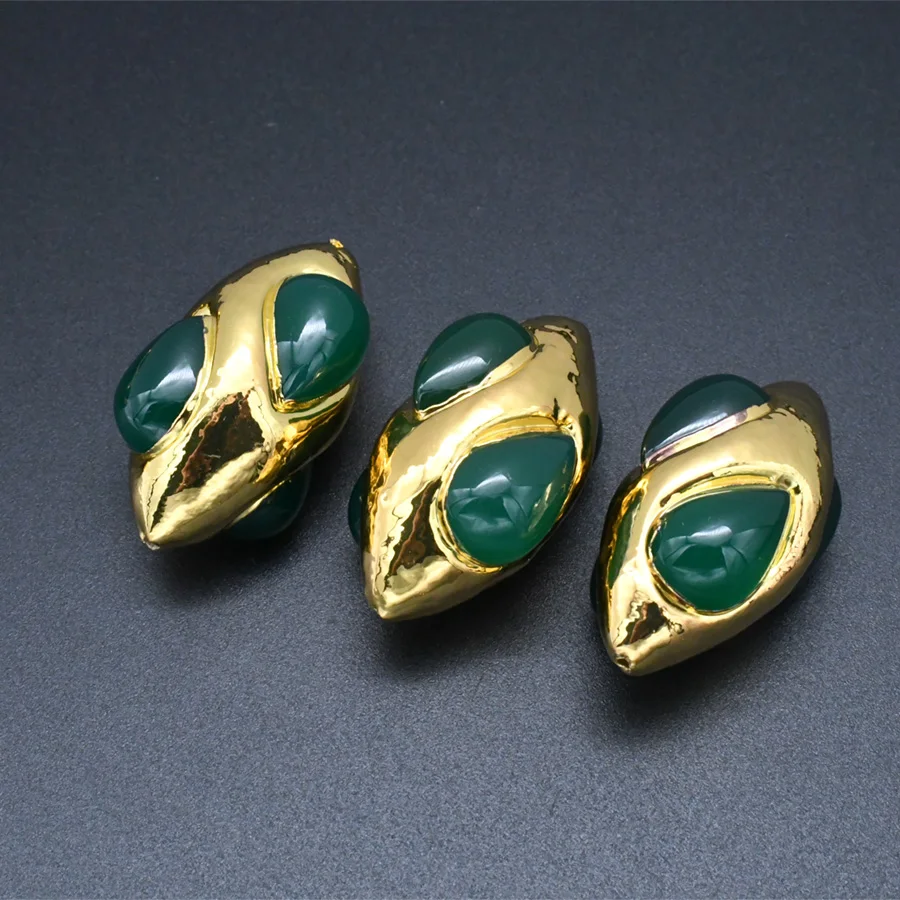 Grade AA Qualtiy Natural Green Agate Long Oval Shape 18K Gold Plating DIY Jewelry Making Loose Beads