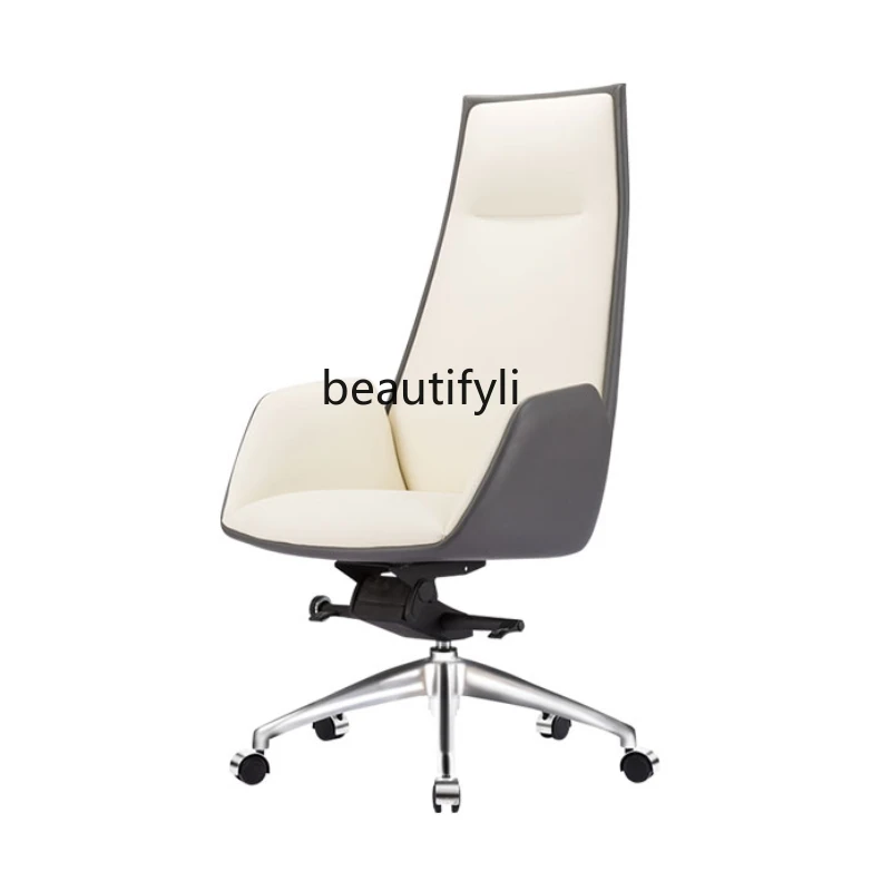 

Executive Chair Cowhide Home Computer Chair Comfortable Long-Sitting Executive Chair High Backrest Conference Room Lifting Seat