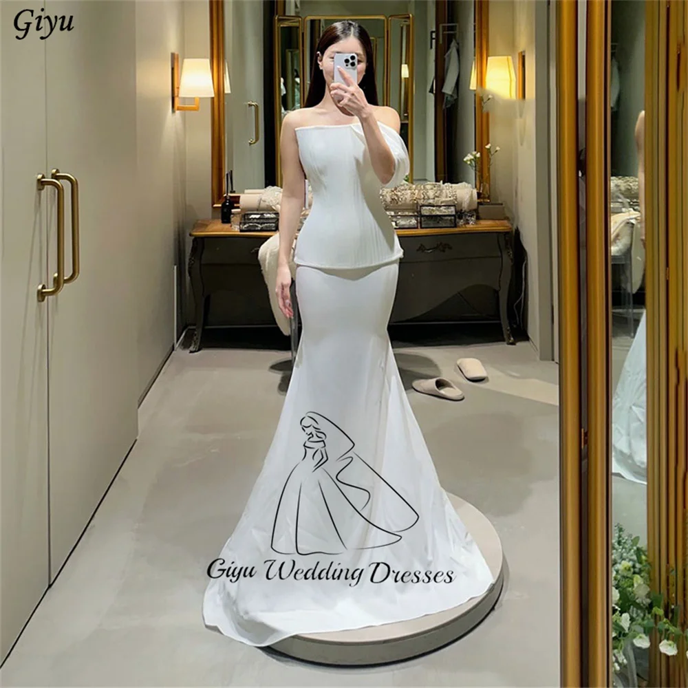 Giyu 2026 Elegant 2 Sets One Shoulder Wedding Dress Korea Photoshoot Mermaid Elastic Satin Prom Gown Floor Length Customized