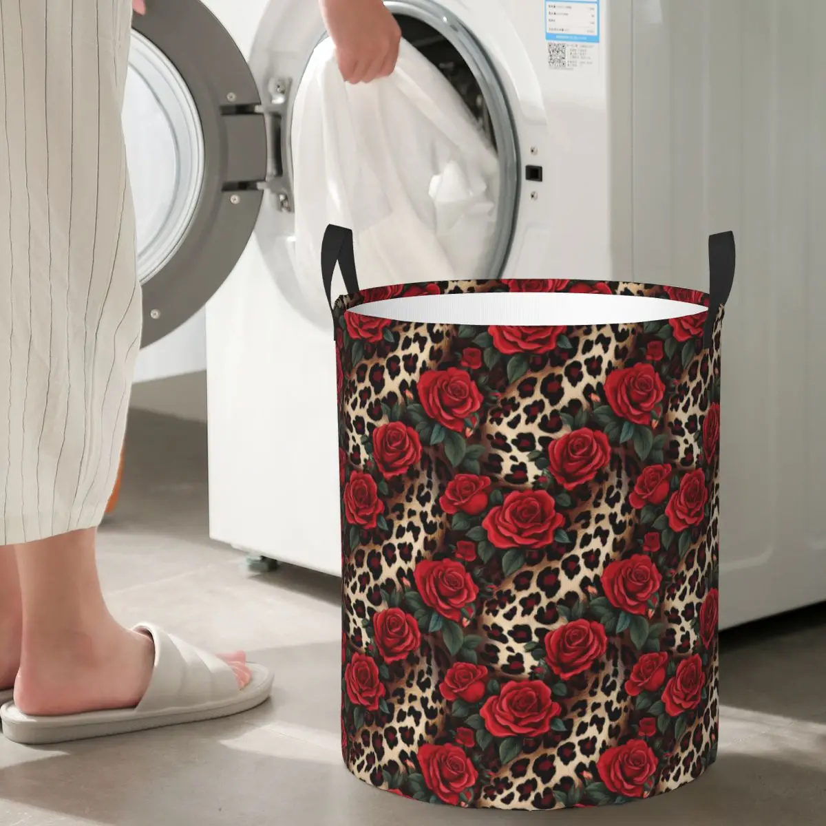 

Laundry Collector Rose Red Leopard Pattern Foldable Laundry Basket Large Storage Baby Washing Basket Home Organizer