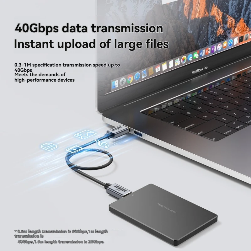 Silikonowy kabel USB4 typu C z pełną funkcjonalnością, kabel danych Thunderbolt 4, ultracienki, miękki kabel ładujący, dwustronny kabel C-to-C do szybkiego ładowania 40 Gbps — zdjęcie produktu 5