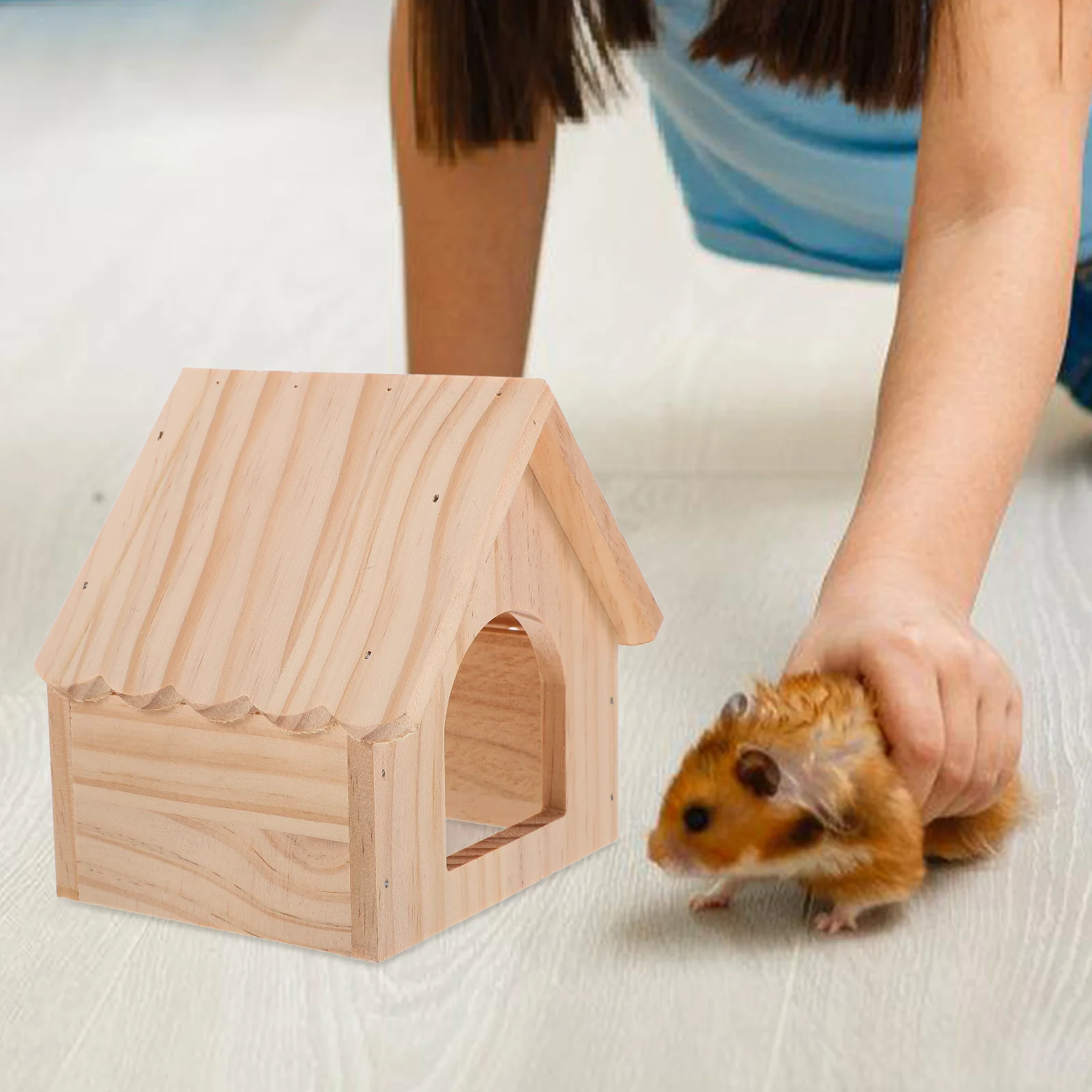 

Feeding Platform Wooden House Hideout for Dwarf Hamsters Small Gerbils Rat Pets Safe Natural Toy Play Exercise Accessories