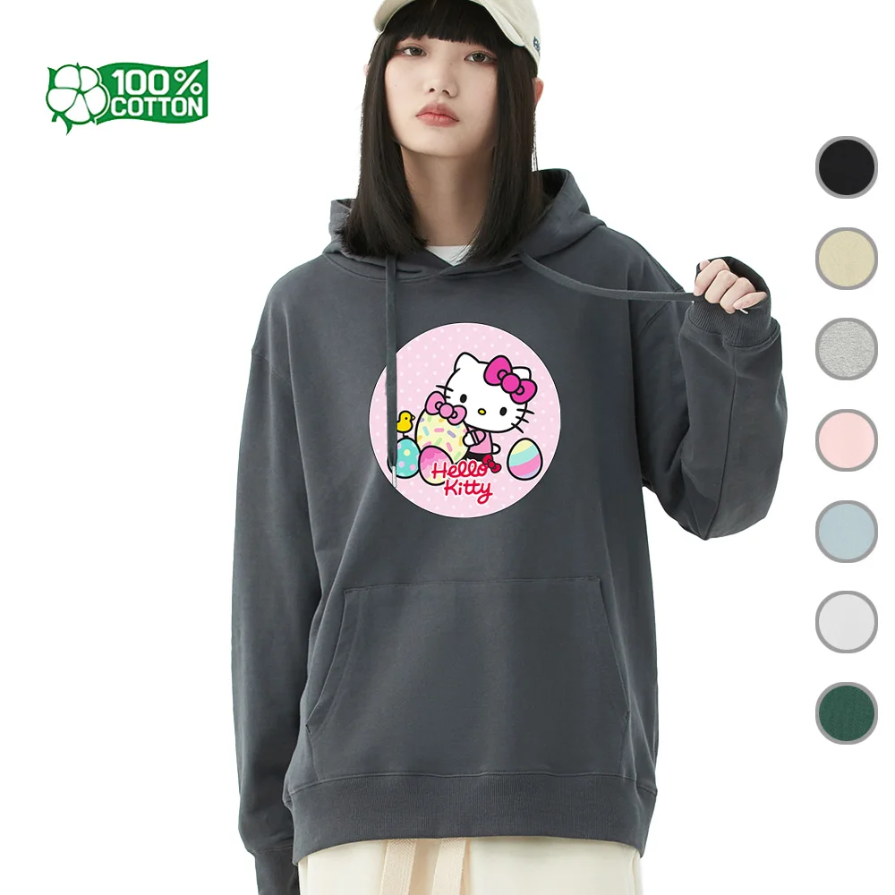 

Милая толстовка и свитшот с графическим принтом Sanrio Hello Kitty, мягкий пуловер из 100% хлопка, верхняя одежда в стиле футболки Kawaii