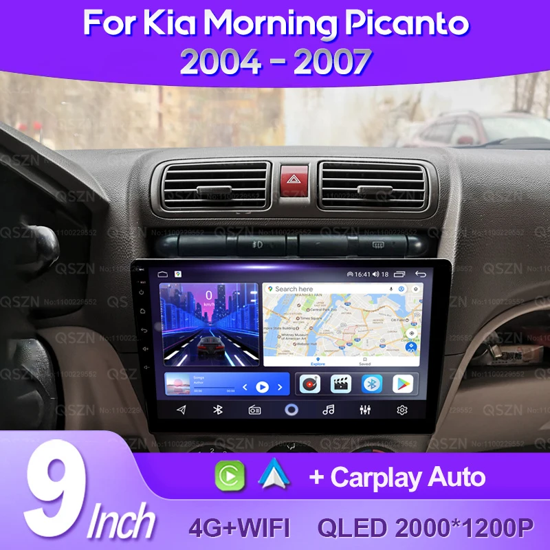 QSZN For Kia Picanto SA Morning 2004 - 2007 2K QLED Android 13 Car Radio Multimedia Video Player AI Voice CarPlay GPS Head Unit