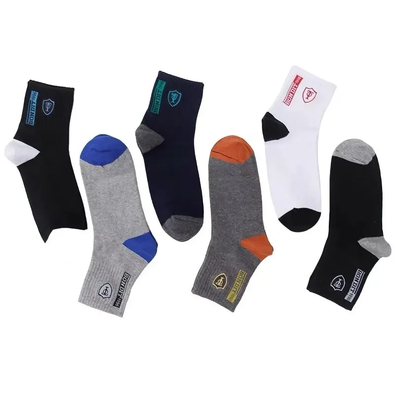 6pairs Men\'s Cotton Sweat Absorbing Embroidered Crest Athletic Socks, Ankle Socks