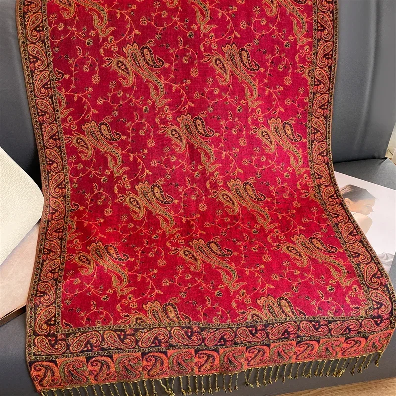 2025 new ethnic style retro shawl cashew flower geometric scarf cloak tassel scarf multi-color variety options available image 3