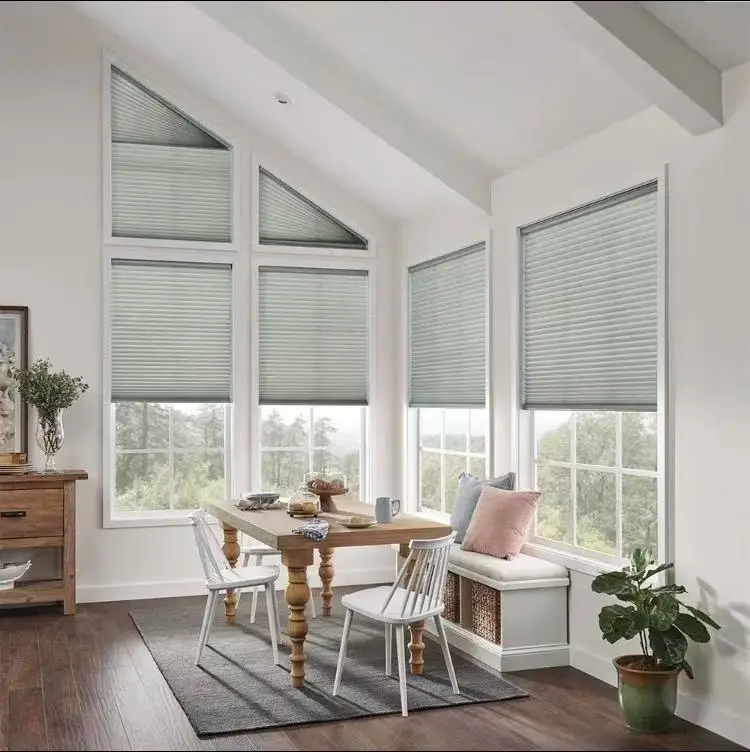Automatic Triangle Shaped Honeycomb Blinds  Zigbee  Arch Window with Motorized Irregular Cellular Shades for Garret
