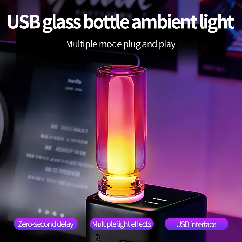 7 Color USB LED Flame Candle Light, Flickering Simulation Night Light Car Interior Mood Lamp Automotive Decoration