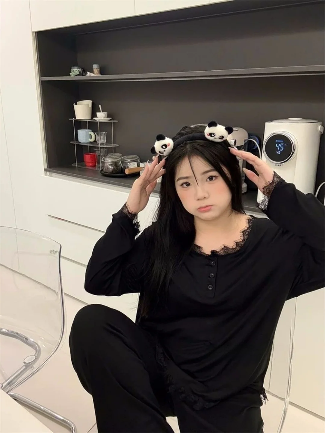 Large Size Lace V-Neck Long Sleeve Sleepwear Set Sweet Style Casual Home Clothes Women's Comfortable Breathable Nightgown